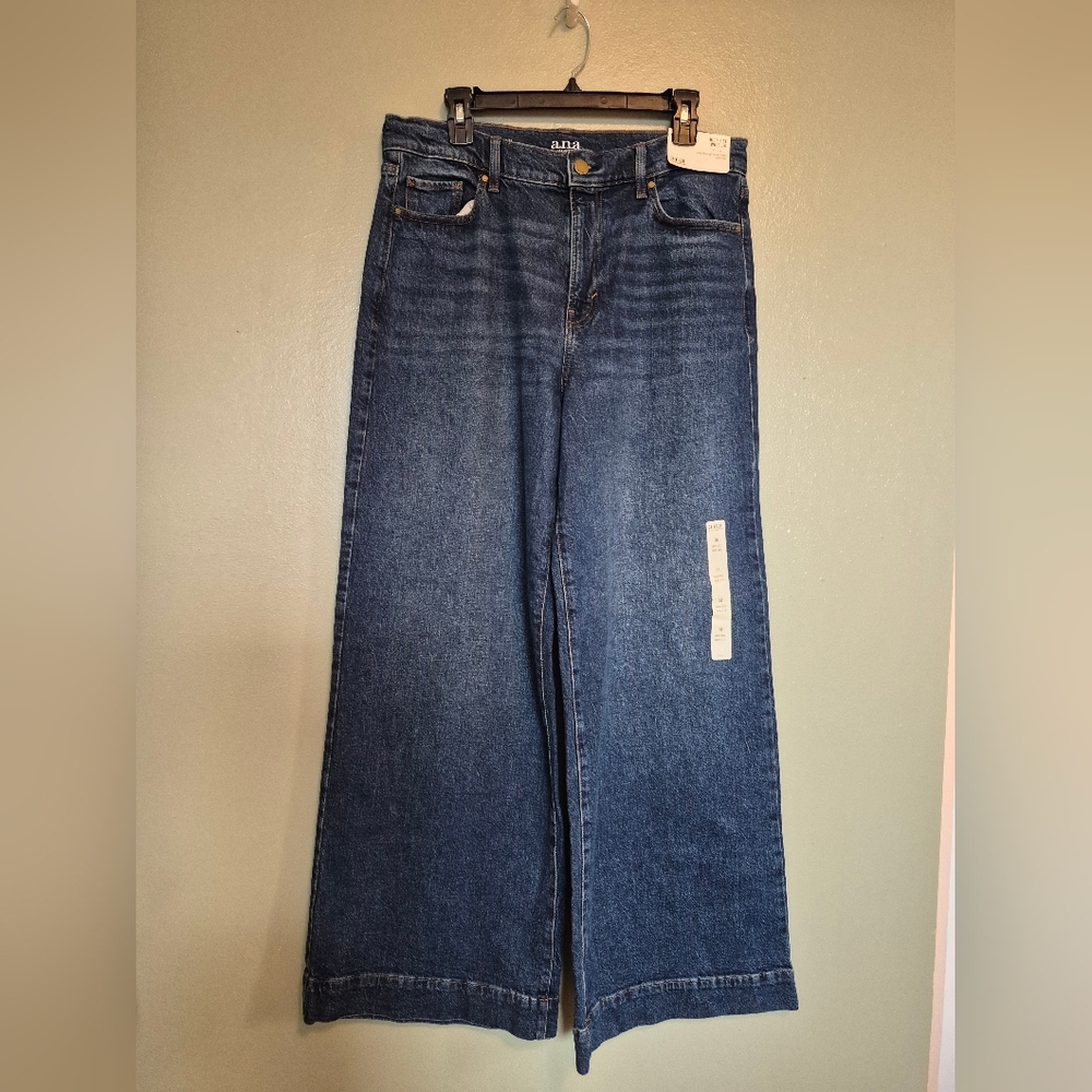 A.N.A. Wide Leg Dark Rinse Denim Jeans Size 14